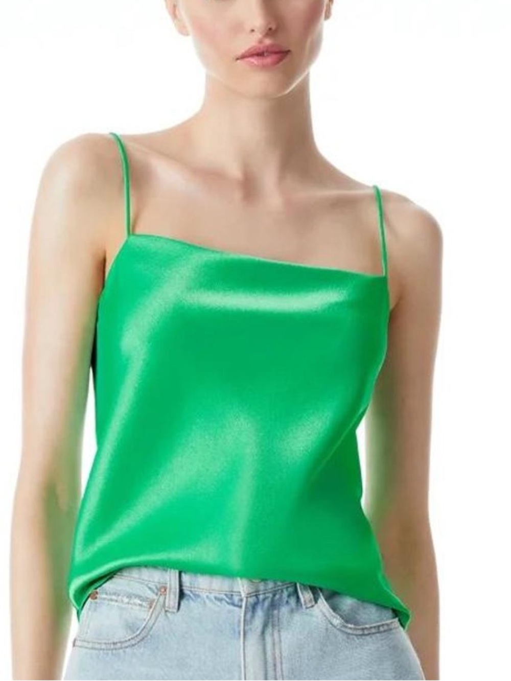 Alice + Olivia Harmon Drapey Bright Green Satin Camisole